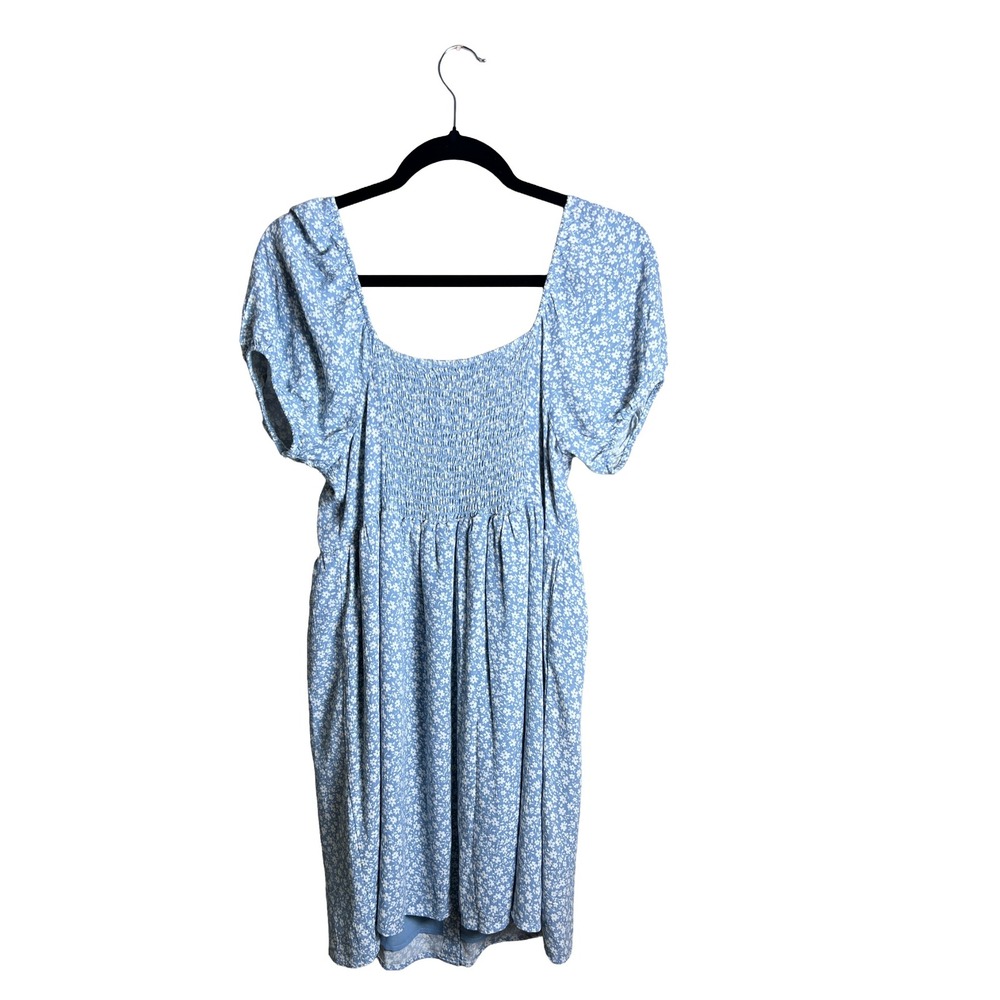 Modern American Eagle Blue Floral Puff Sleeve Smocked Mini Dress Size M - Picture 2 of 6